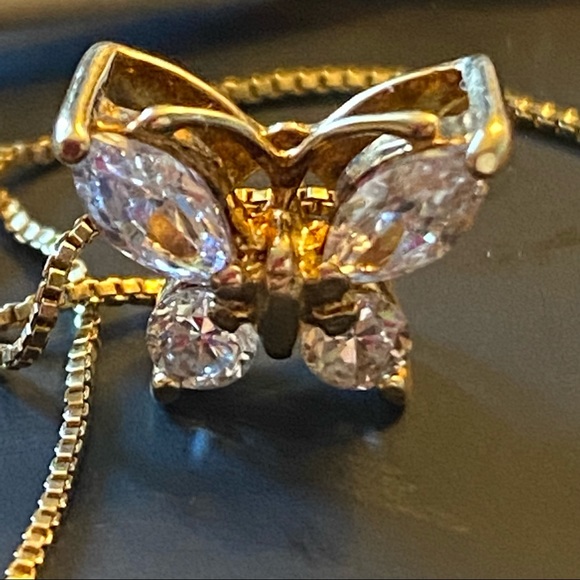 925 Vermeil Crystal Butterfly Pendant Necklace - Picture 2 of 7